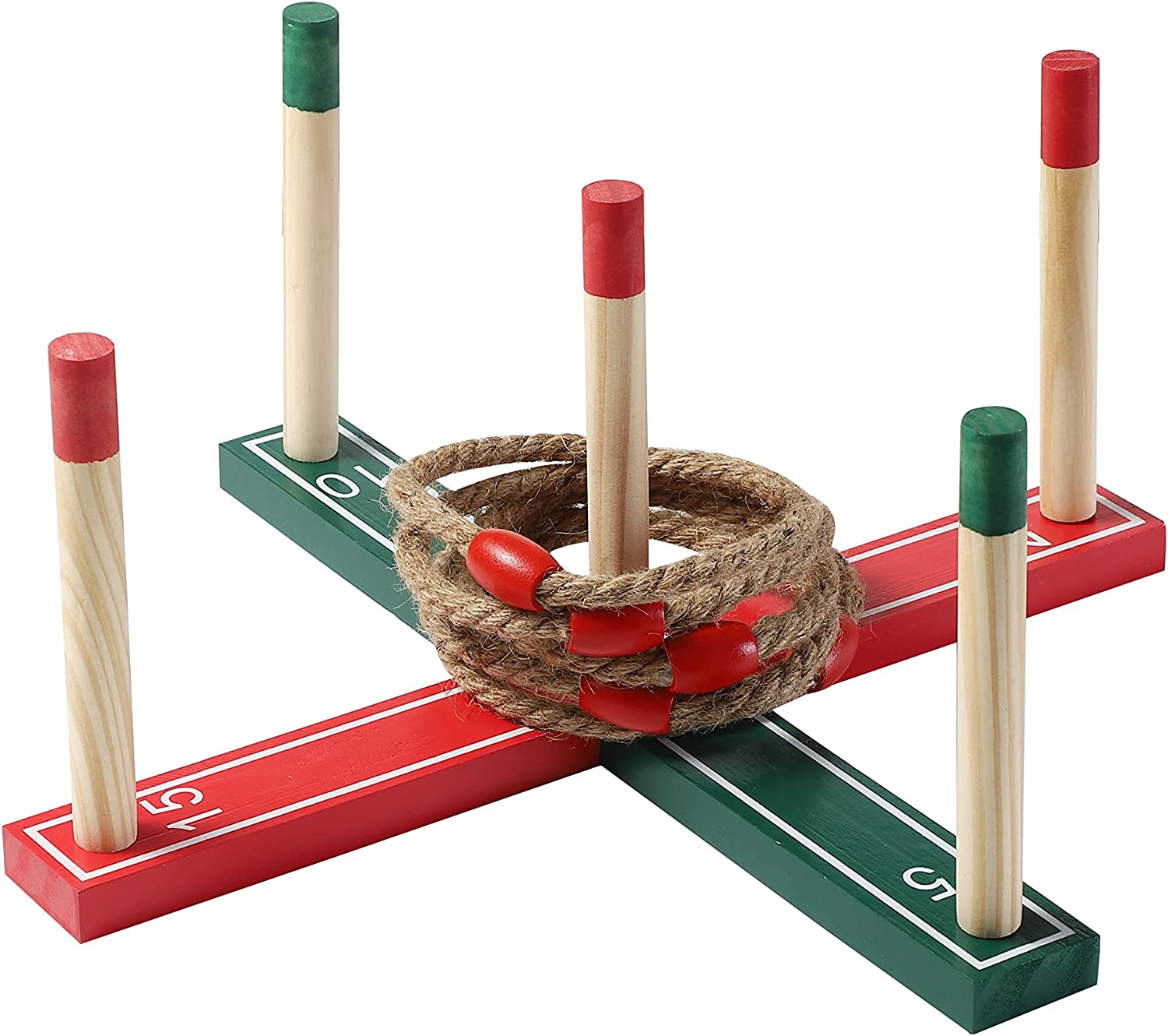 Quoits Wooden Set Ring Toss Game Perfect Toy For Outside Garden Games With Wood Pegs and Rope Hoops Hoopla
