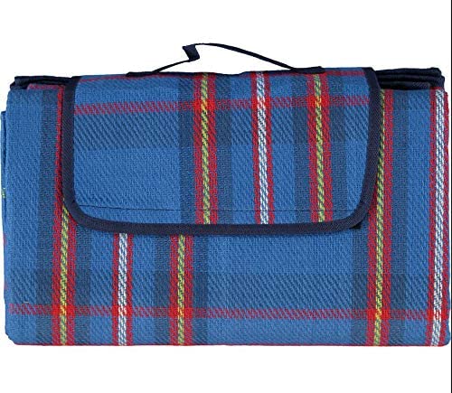 Komonee Large Outdoor Blue Picnic Blanket Folding Family Mat Camping Beach Waterproof Rug With Handle 150cm x 200cm