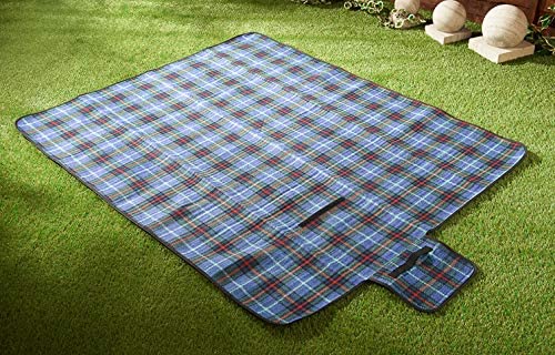 Komonee Large Outdoor Blue Picnic Blanket Folding Family Mat Camping Beach Waterproof Rug With Handle 150cm x 200cm