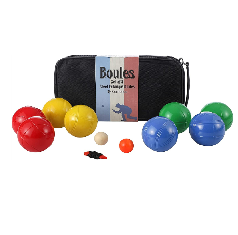 Komonee 8 Boules Petanque Bowls Set Luxury Polished Mix Coloured Stainless Steel Balls