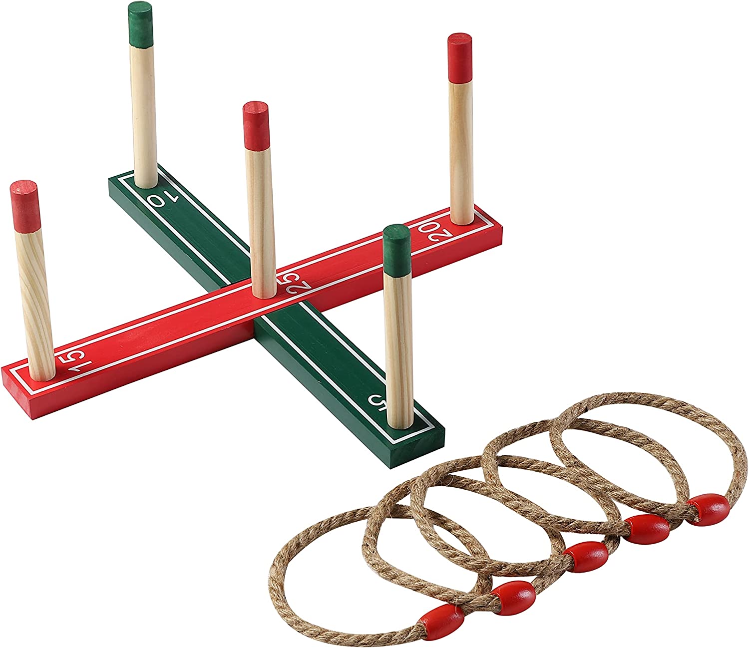 Quoits Wooden Set Ring Toss Game Perfect Toy For Outside Garden Games With Wood Pegs and Rope Hoops Hoopla