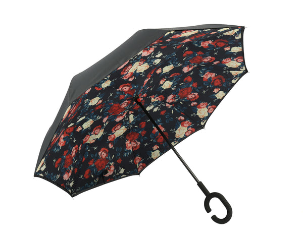 Strong Self Standing Windproof Umbrella Black and Floral